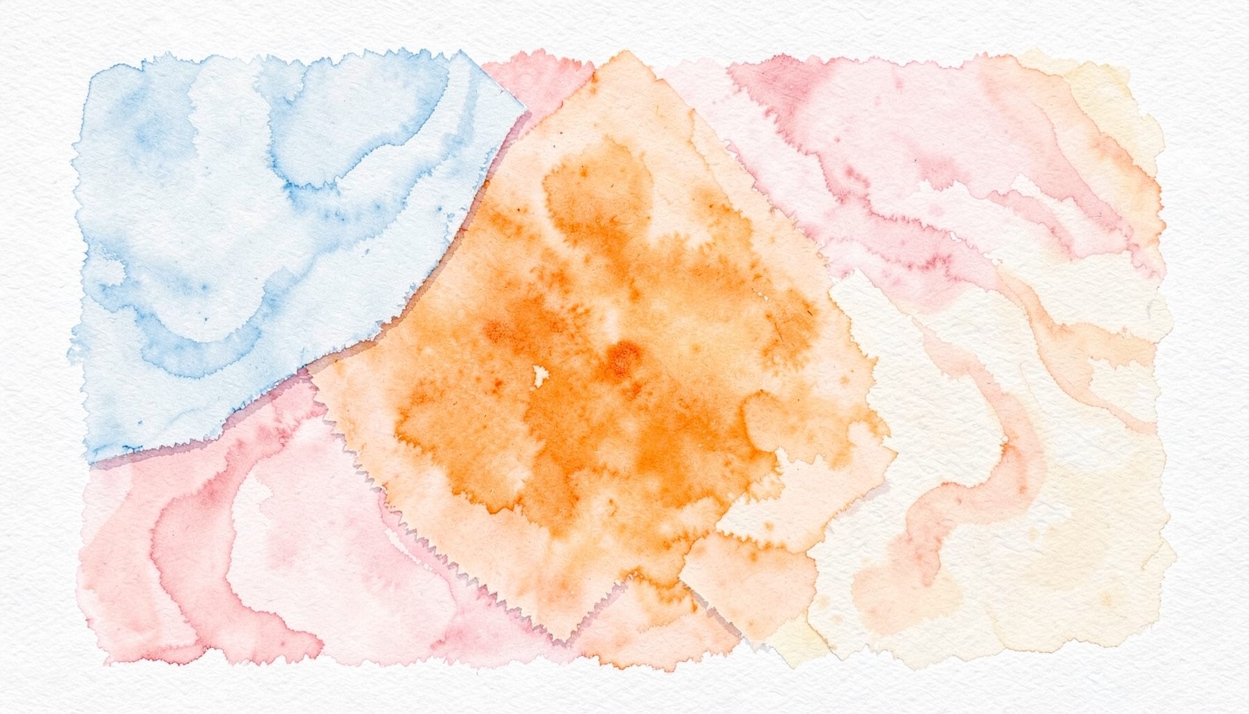Soft watercolour painting of marbled fabric swatches in pale blue, blush pink and cream, swirling organic patterns on textile