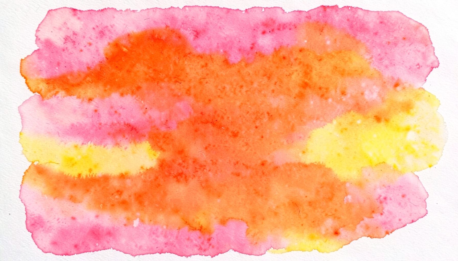 Ein Aquarell in kräftigem Pink, Orange und Gelb mit weichen, verschwommenen Streifen, die an geschmolzenes Wassereis erinnern.